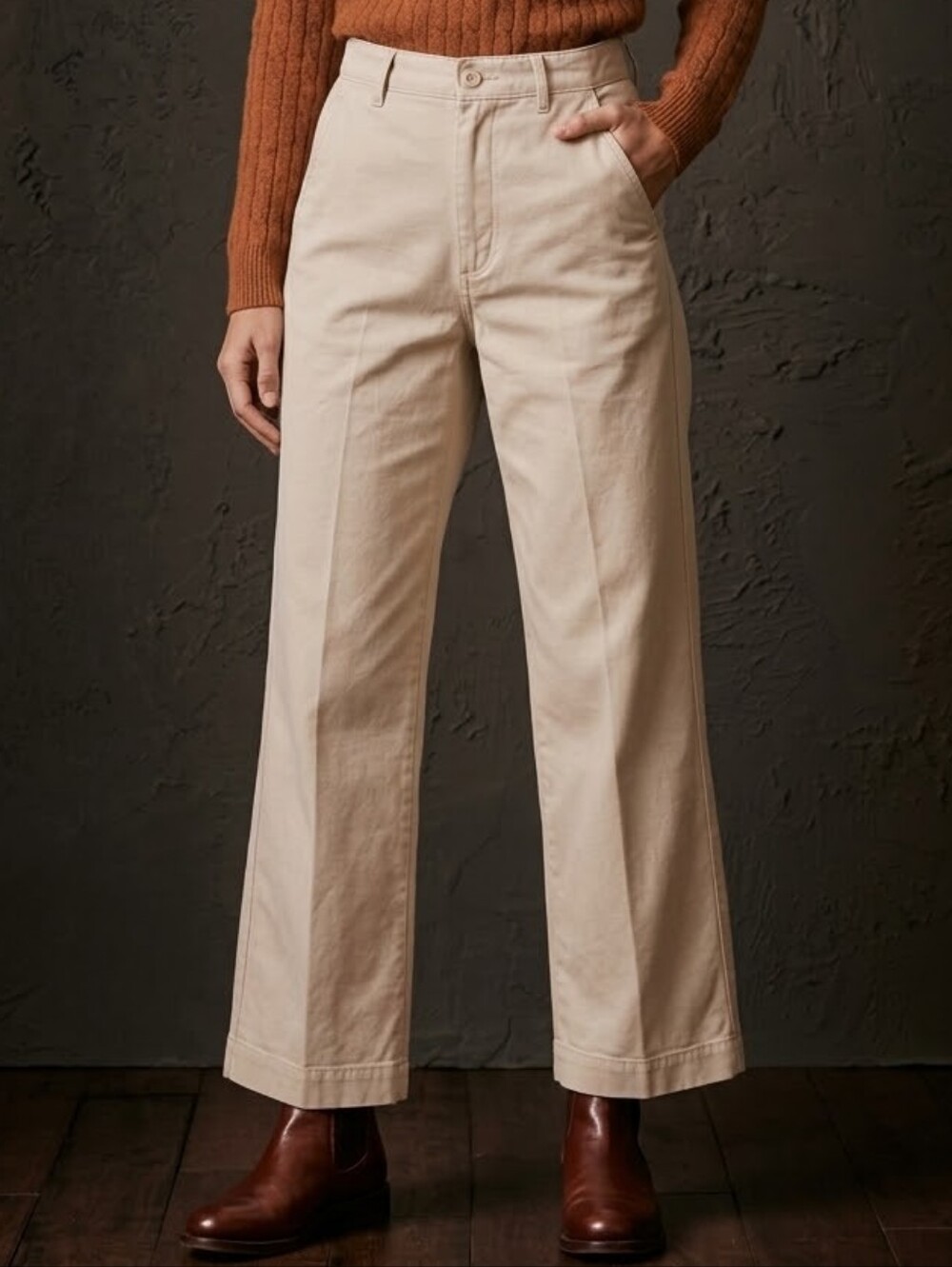 Buck Mason Pants Size 30 Womens Beige Wide Leg High Waist Button Fly Cotton